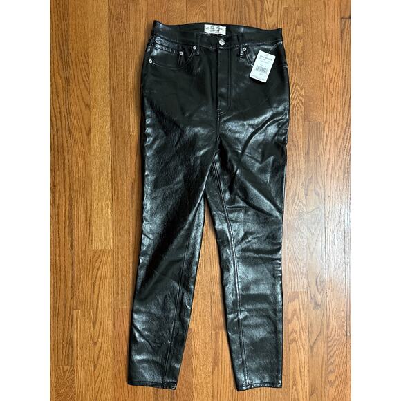 Free People Pants - We The Free People Phoenix Coated Skinny Jeans Black 31 Button Fly Faux Leather